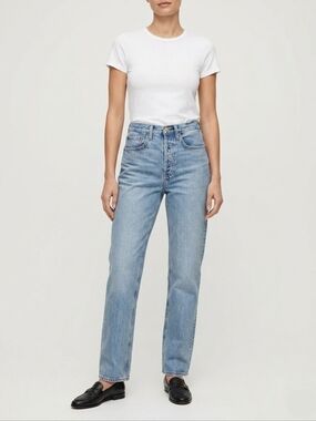 Denim Forum Joni High Rise Loose Straight Leg Jeans Light Wash 25
